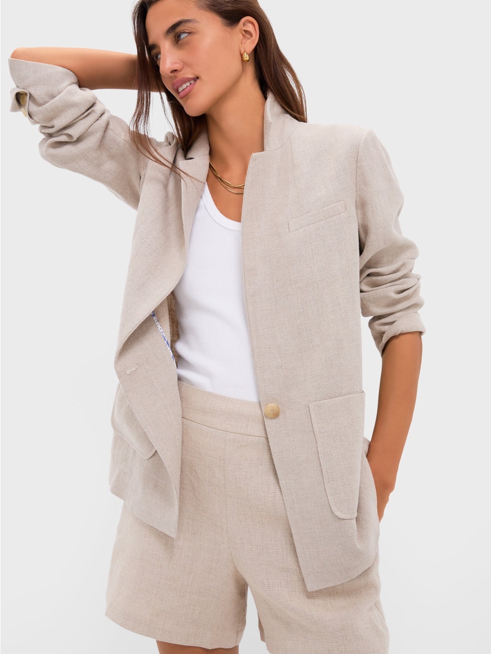 NWT Tuckernuck Carla Linen Blazer Tan Size Large